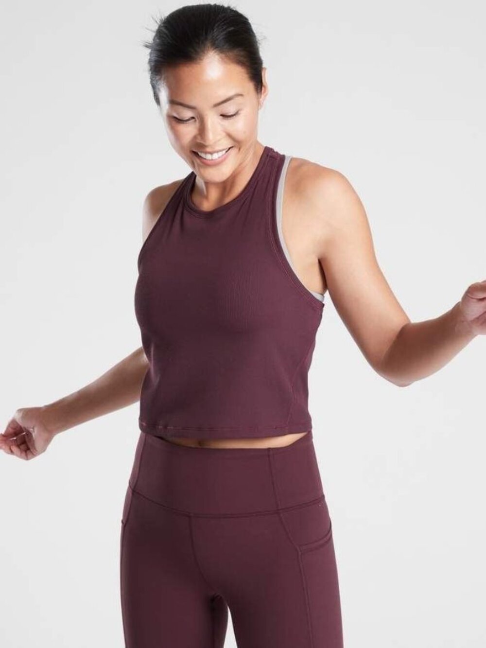 Athleta Shanti Ribbed Crop Tank, Spiced Cabernet, Small